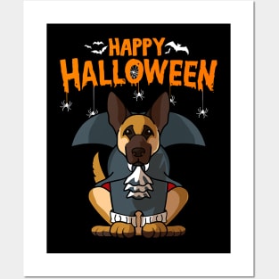 German Shepherd Dog Happy Halloween Vampire Posters and Art